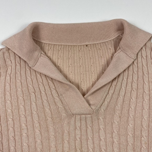 Lauren Ralph Lauren Cable Knit Sweater Womens Small Pink Silk V Neck Long Sleeve - Picture 2 of 12